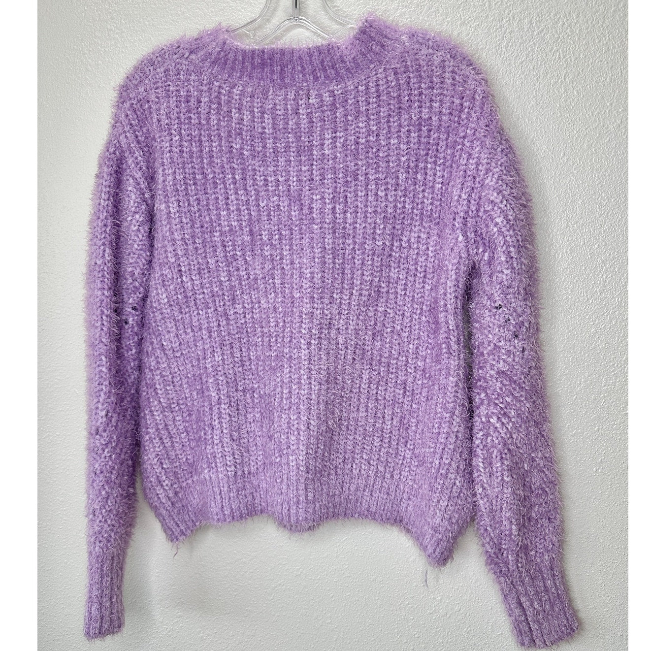 Aqua Light Purple Fuzzy Loose Knit Mock Neck Long Sleeve Sweater S