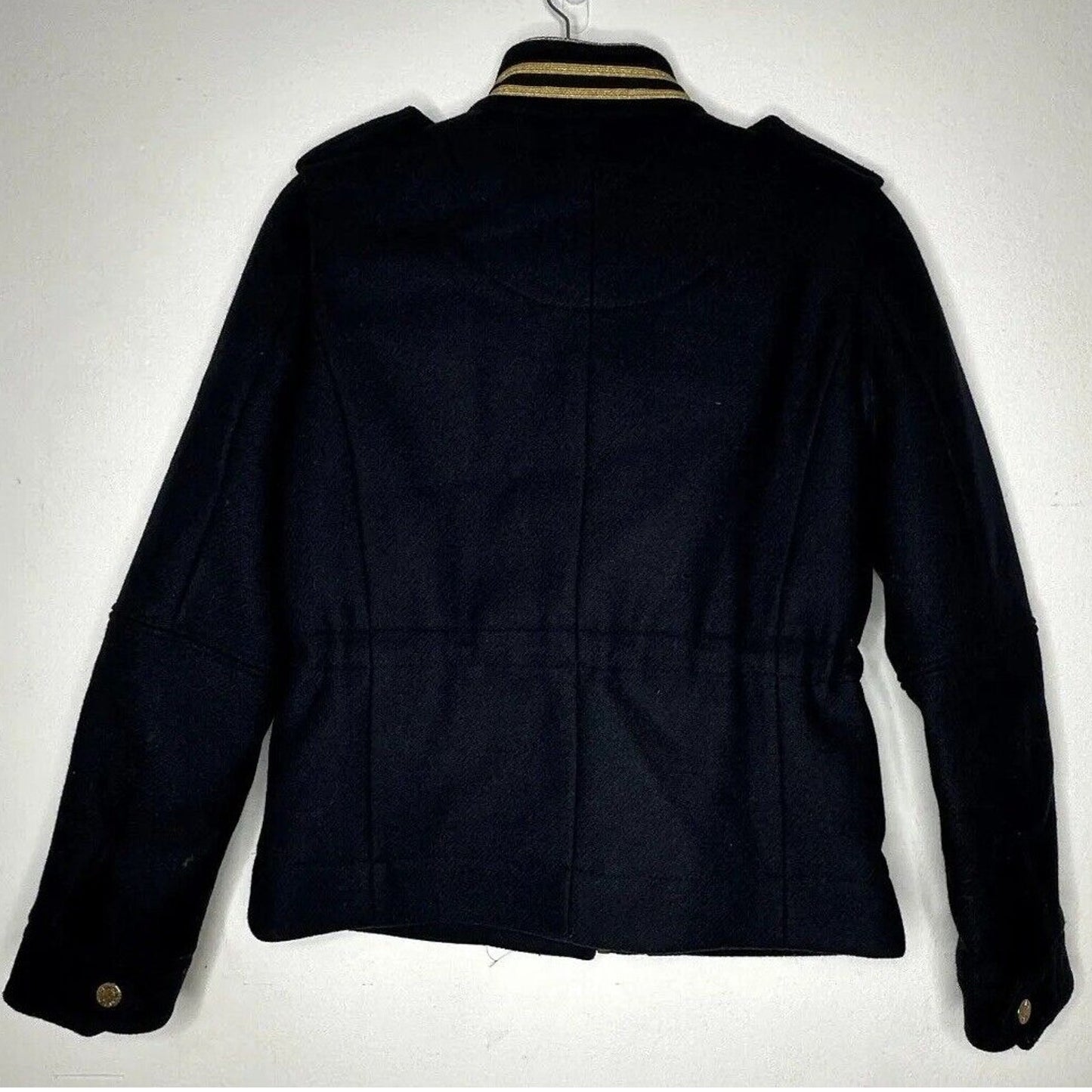 Zadig & Voltaire Wool Jacket Navy Gold Stand Collar Flap Pocket Zip Up Bomber SM