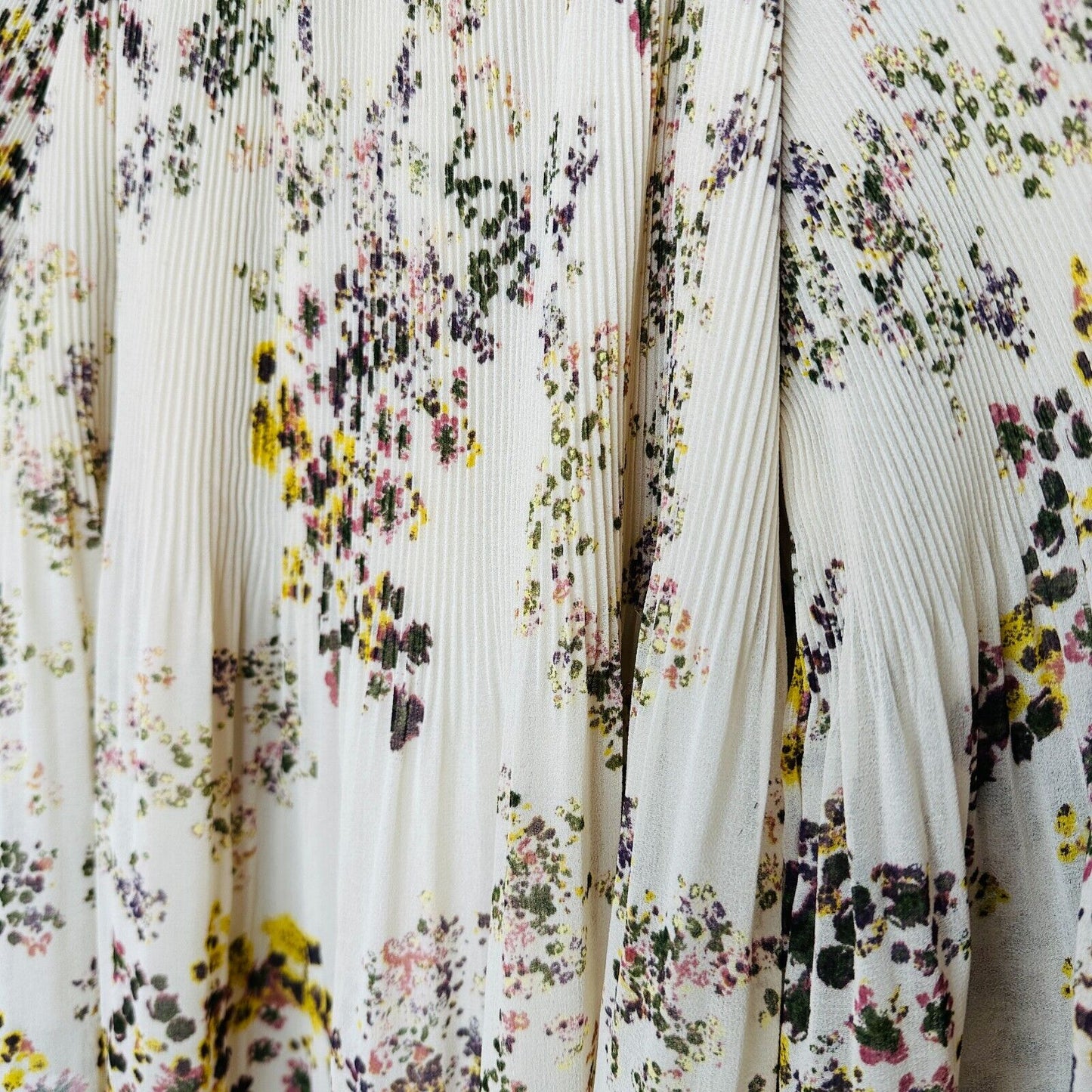 Aritzia Wilfred Talence Cream and Multi Floral Silk Pleated Off Shoulder Top XS