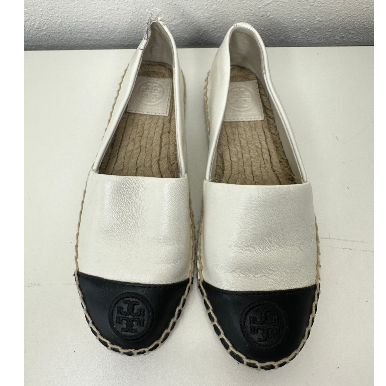 Tory Burch Black & White Colorblock Round Toe Espadrille 5