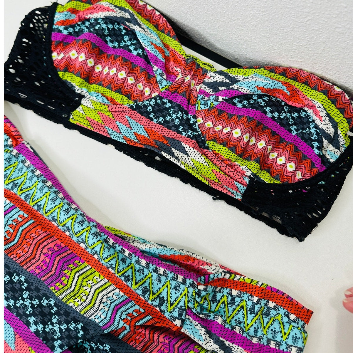 Billabong Black Blue Purple Green Multi Abstract Print Bikini M