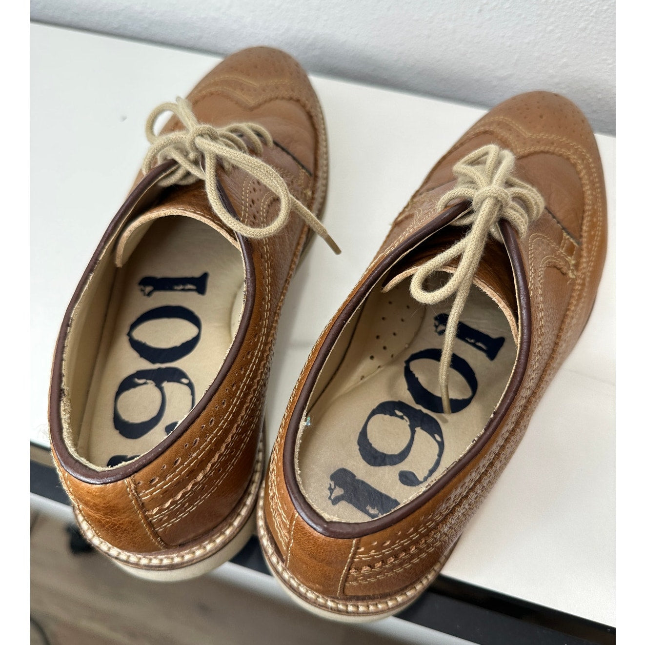 1901 Mens Brown Tan Brogue Leather Tie Dress Shoes Oxford 9.5