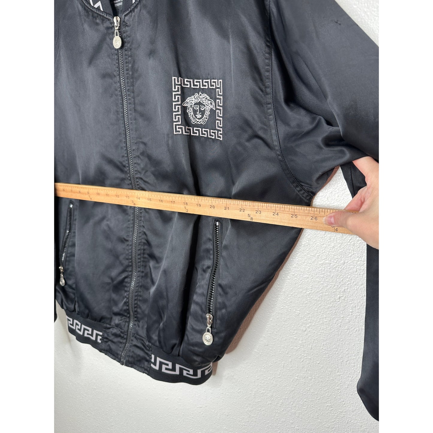Versace Jeans Medusa Black Silver Embroidered Logo Long Sleeve Zip Bomber Jacket