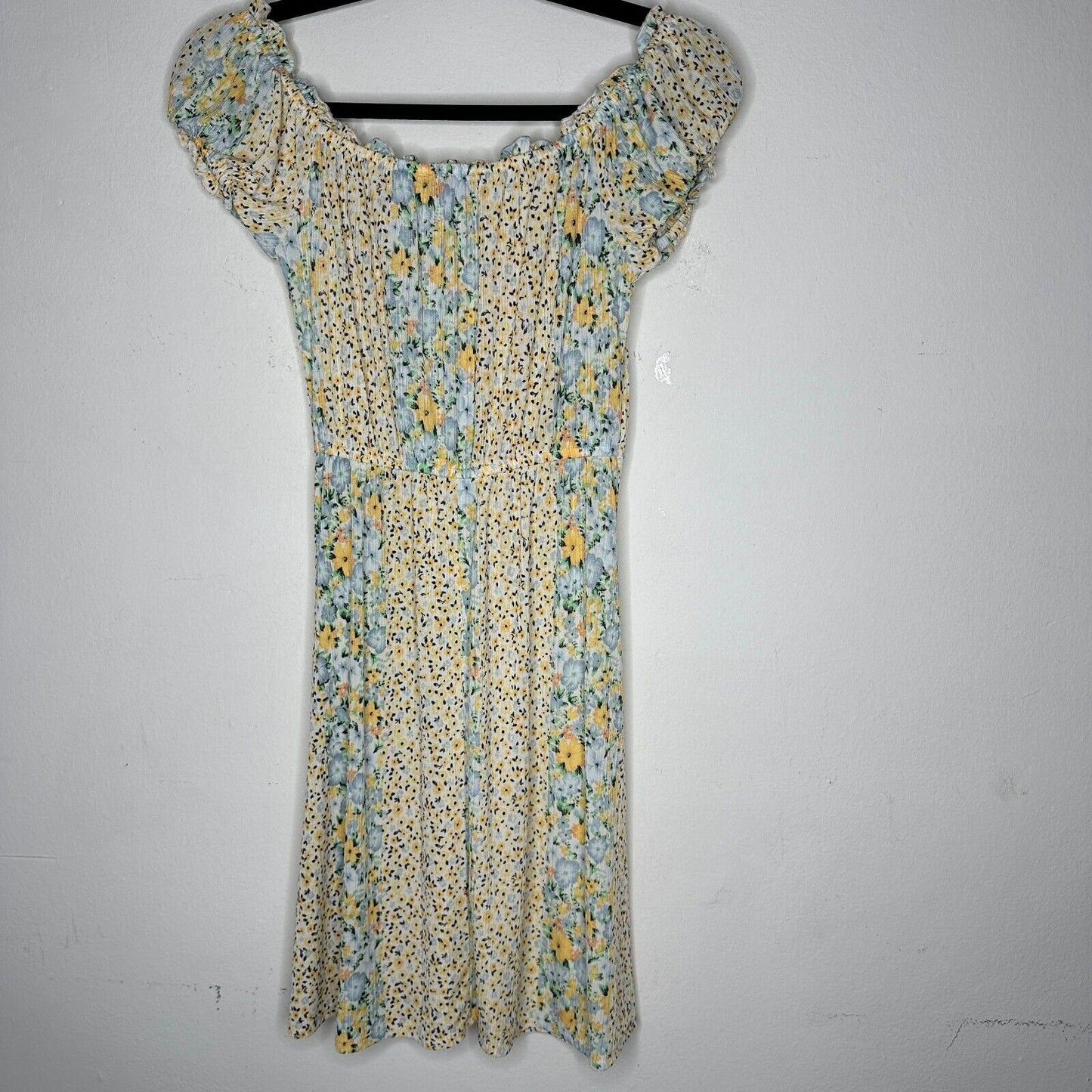 Topshop Cute Yellow Multi Color Ditsy Floral Off Shoulder Mini Puff Sleeve 4