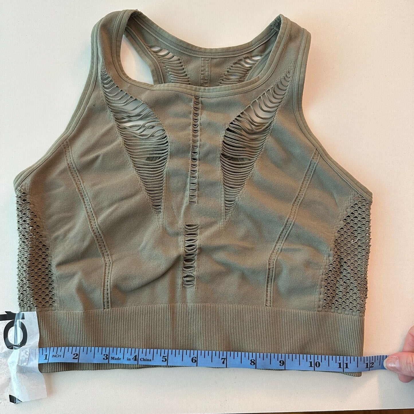 Zella Body Natura Longline Sports Bra Front Back Cutaway Green Vetiver Large