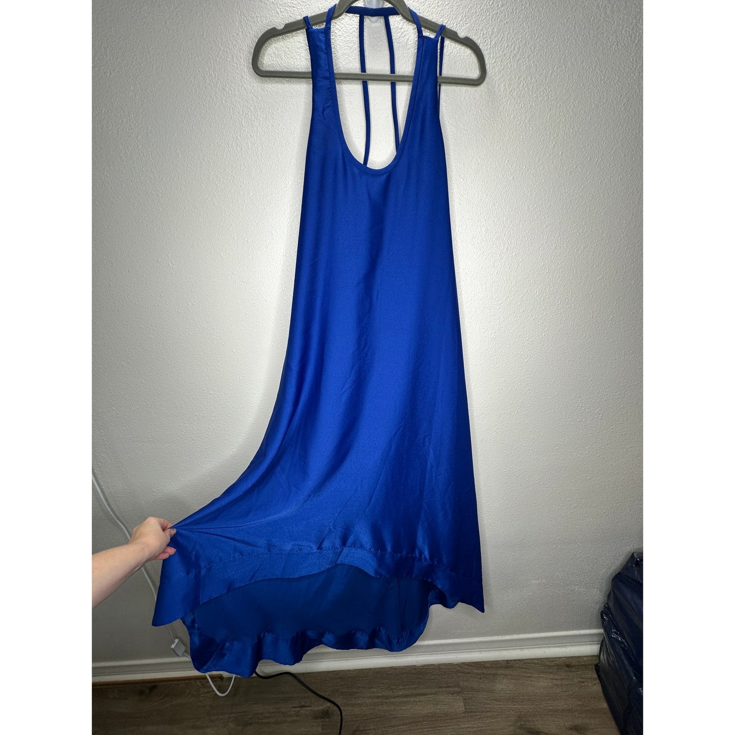 BCBGMAXAZRIA Royal Blue Gia Strappy Sleeveless High Low Midi Dress 4