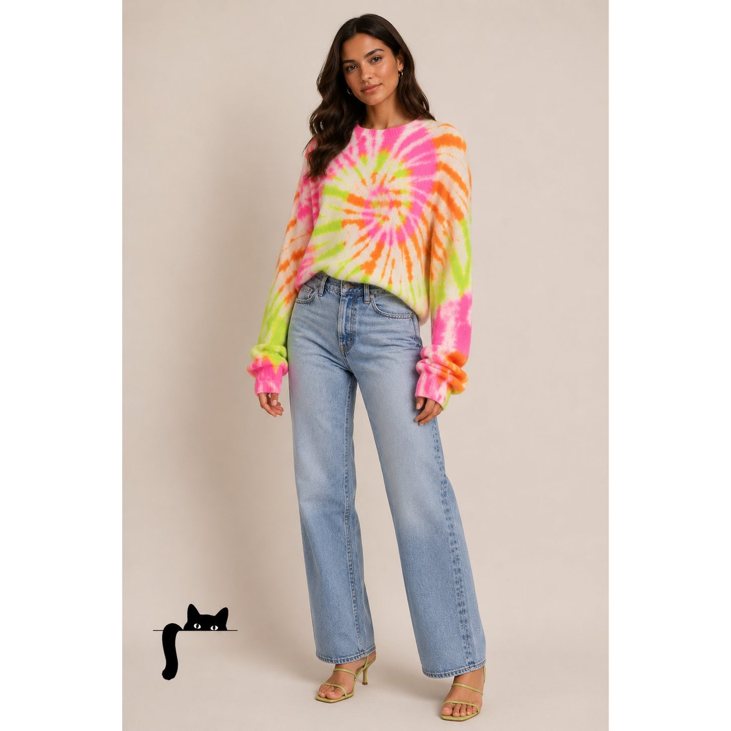 NWT The Elder Statesman Cashmere Spiral Tranquility Crew Sweater L