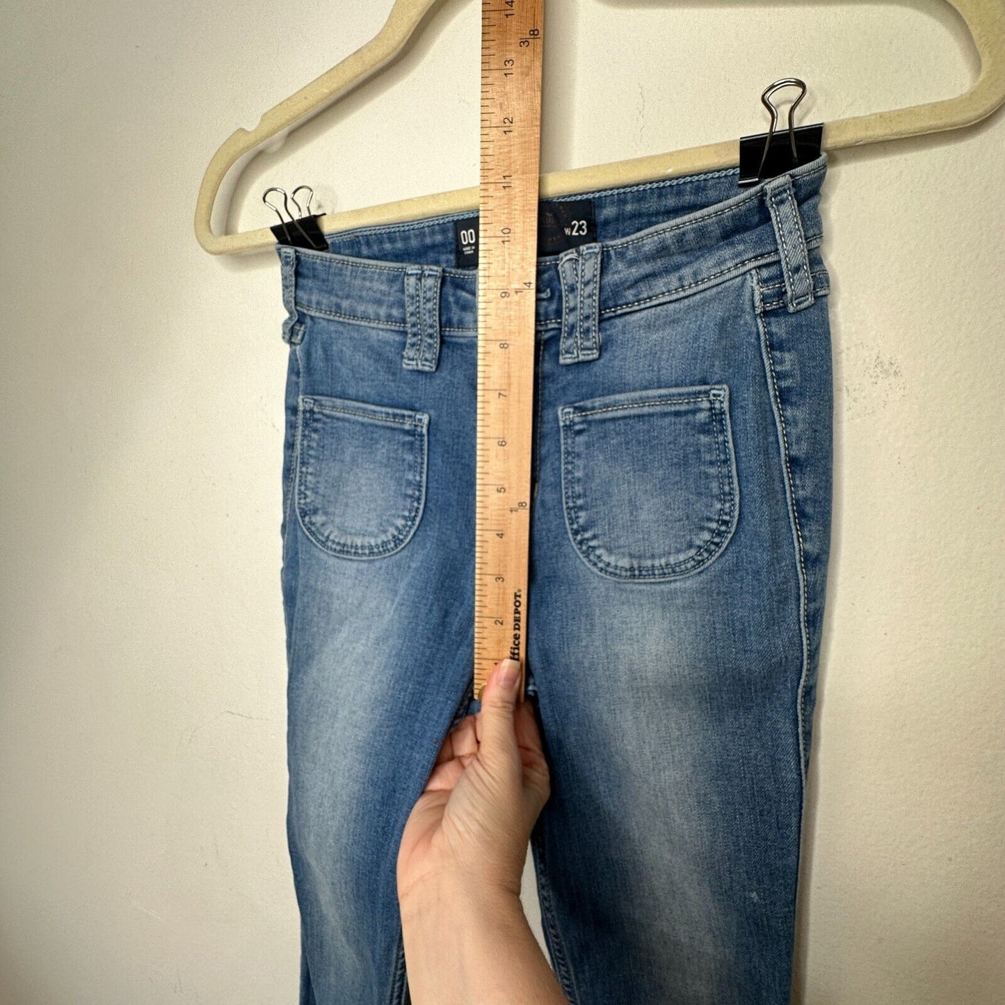 Hollister Medium Wash Crop Patch Pocket Hi-Rise Denim Skinny Jean Raw Hem 23 00
