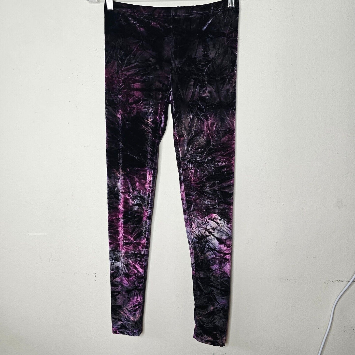 Topshop Purple & Silver Crushed Velour Elastic Waist Stretch Leggings 8 Medium