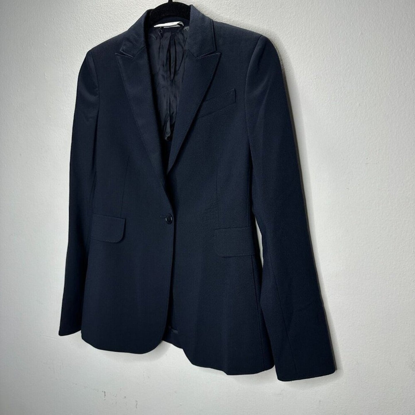 Akris Punto Black Single Button Front Flap Pockets Shoulder Pad Blazer Jacket 2