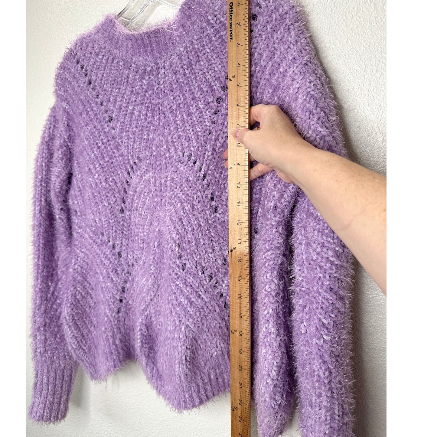 Aqua Light Purple Fuzzy Loose Knit Mock Neck Long Sleeve Sweater S