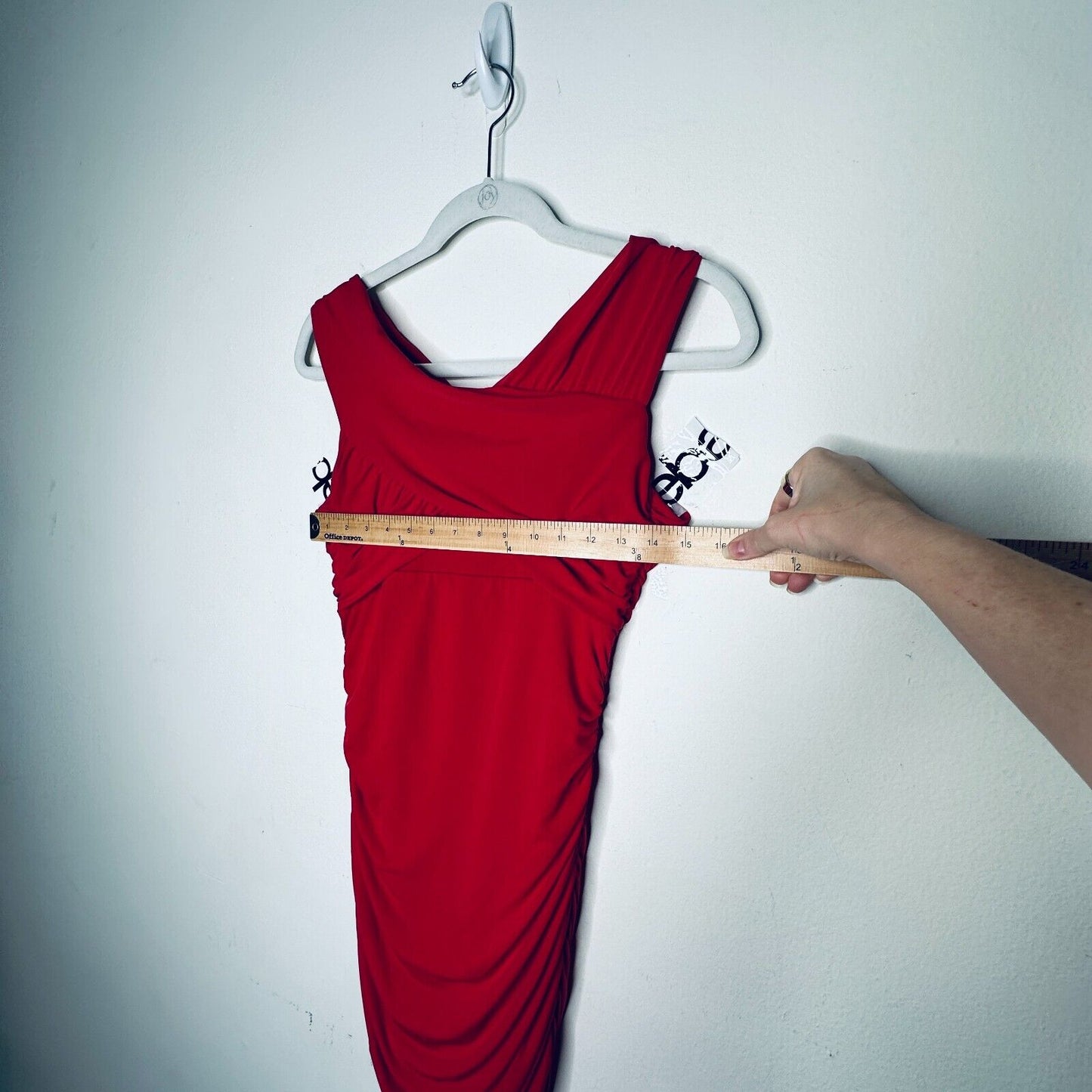 Guess Deep Red Ruched Draped Off-Shoulder Cross Back Mini Dress S