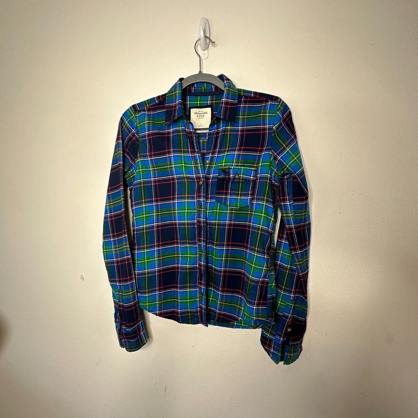 Abercrombie & Fitch Blue Green Red Plaid Button Down Long Sleeve Shirt S
