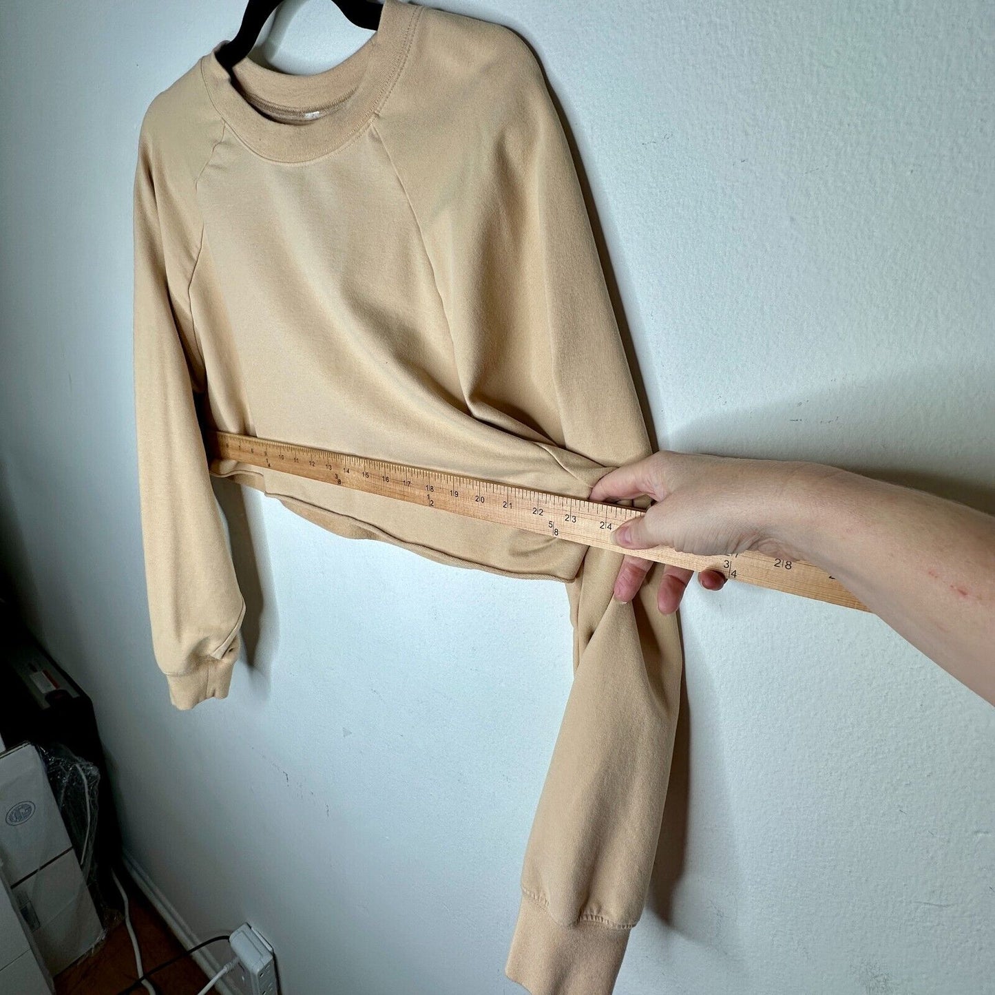 Alo Yoga Tan Go Washed and Worn Long Sleeve Boat Neck Boxy Crop Sweatshirt L