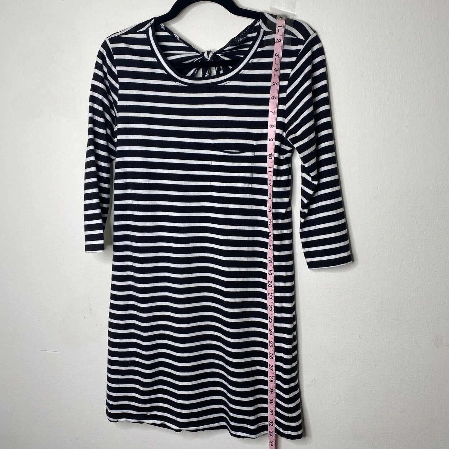Evereve Sanctuary 3/4 Sleeve Black & White Stripe Open Back Tie Neck Dress XS