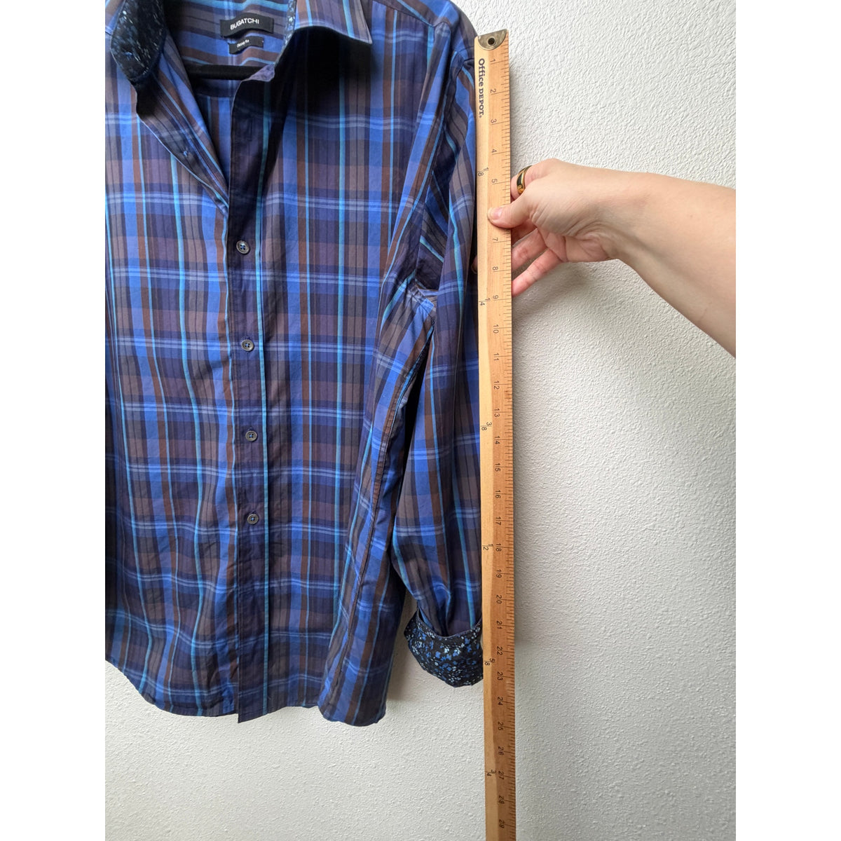 Bugatchi Plaid Button Front Shirt Blue Brown Gray Men’s L