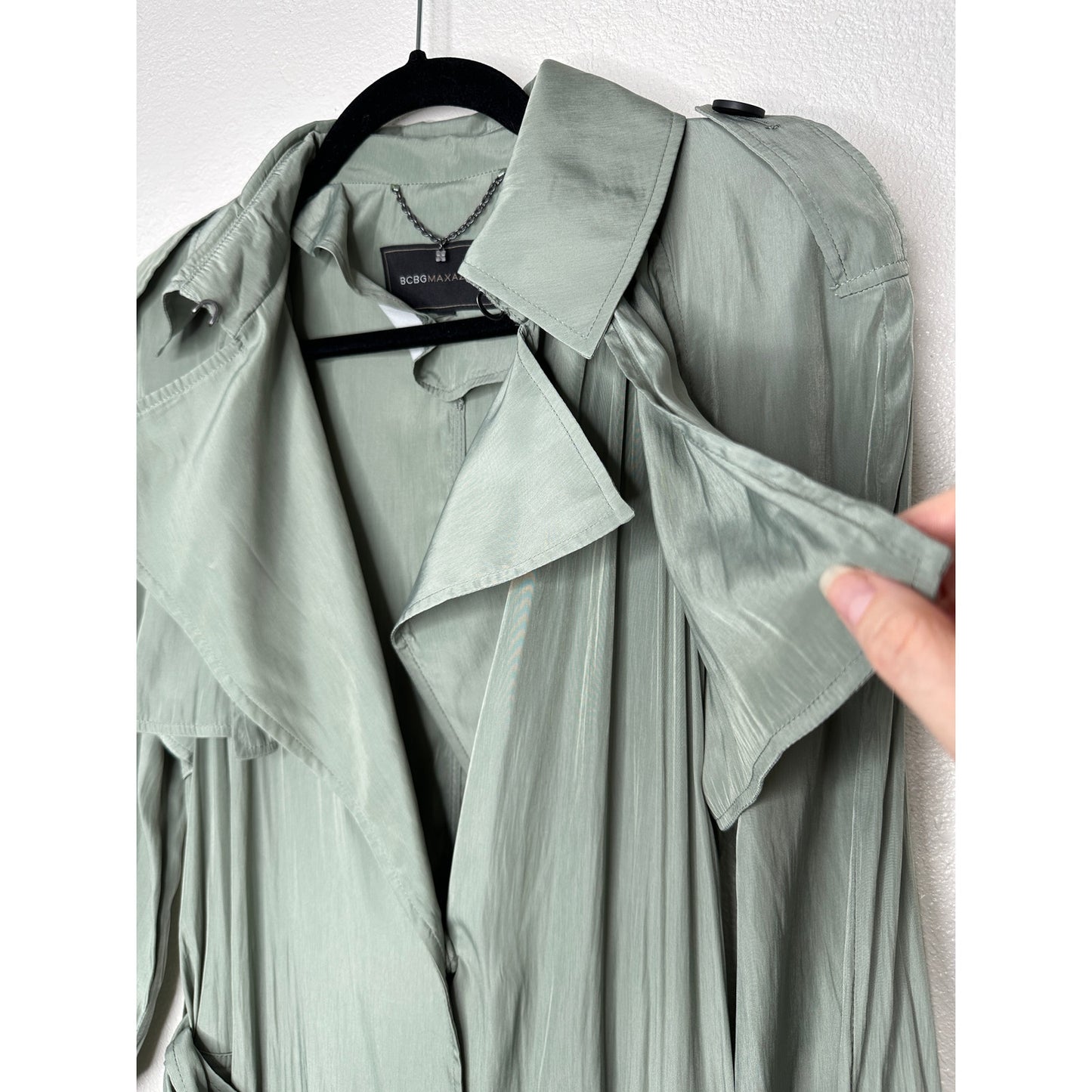 BCBGMaxazria Sage Green Ultra Thin Wide Notch Lapels Wrist Ties & Belt Jacket S