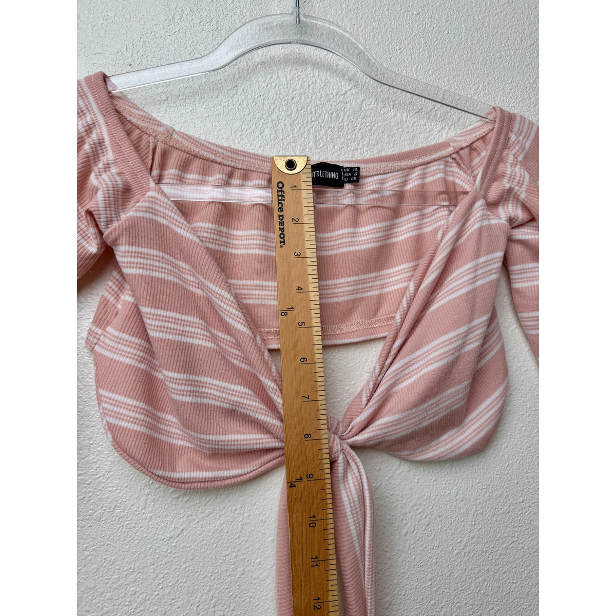 PrettyLittleThing Peach Stripe Tie Crop Top Womens US 6