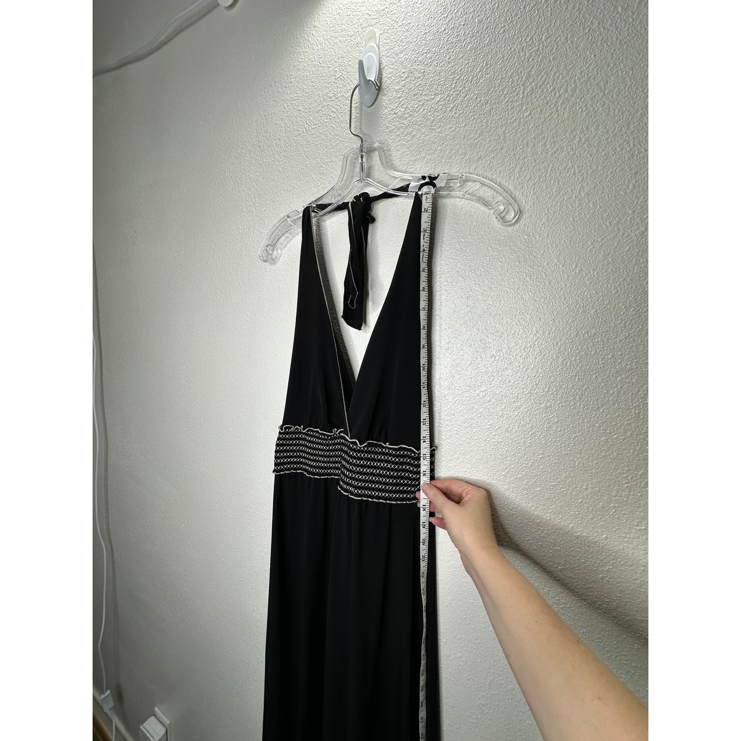 Studio M Black Halter Style Open Back White Smocked Sleeveless Dress S