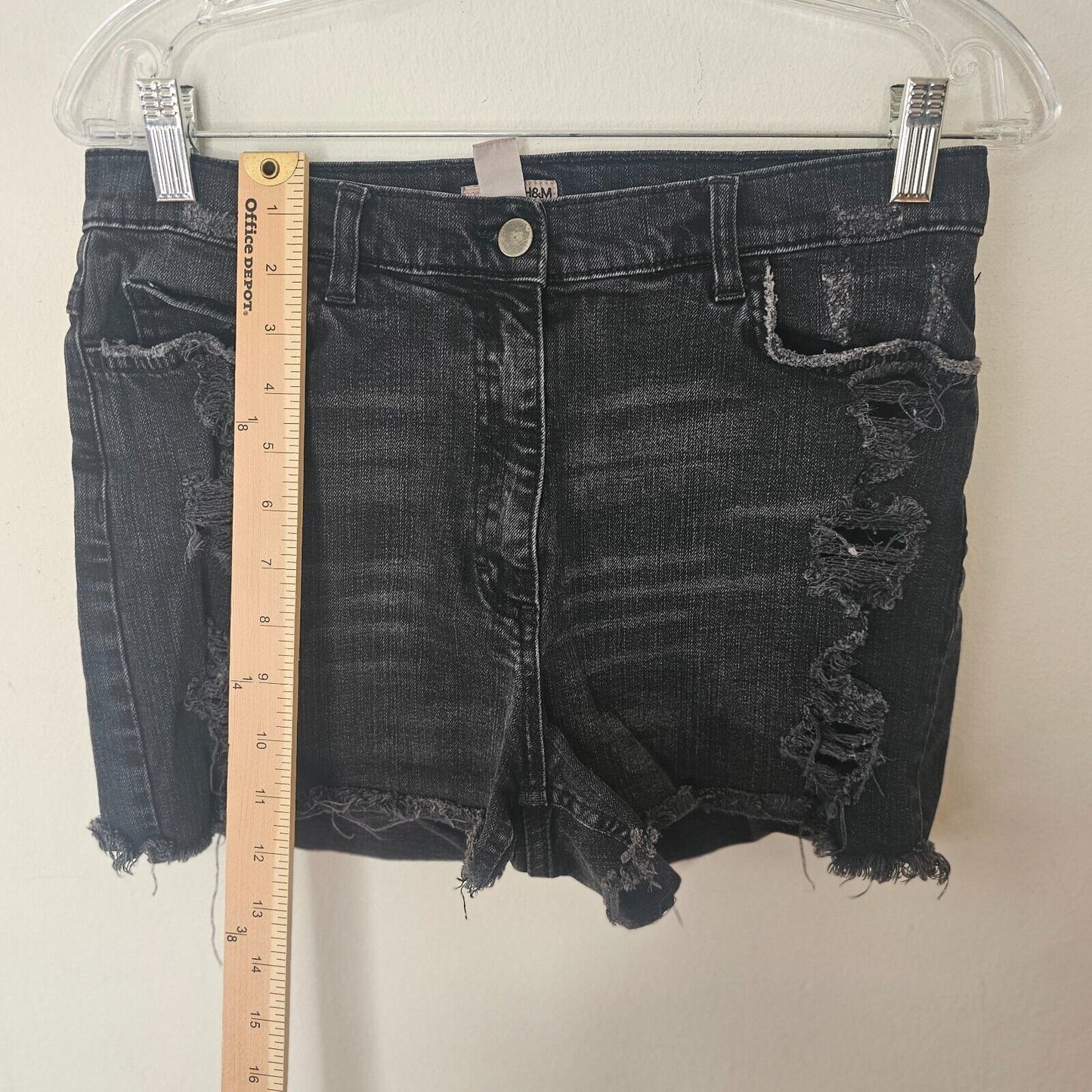 H&M Dark Gray Distressed Cut Off Raw Hem High Waist Denim Jeans Shorts 10
