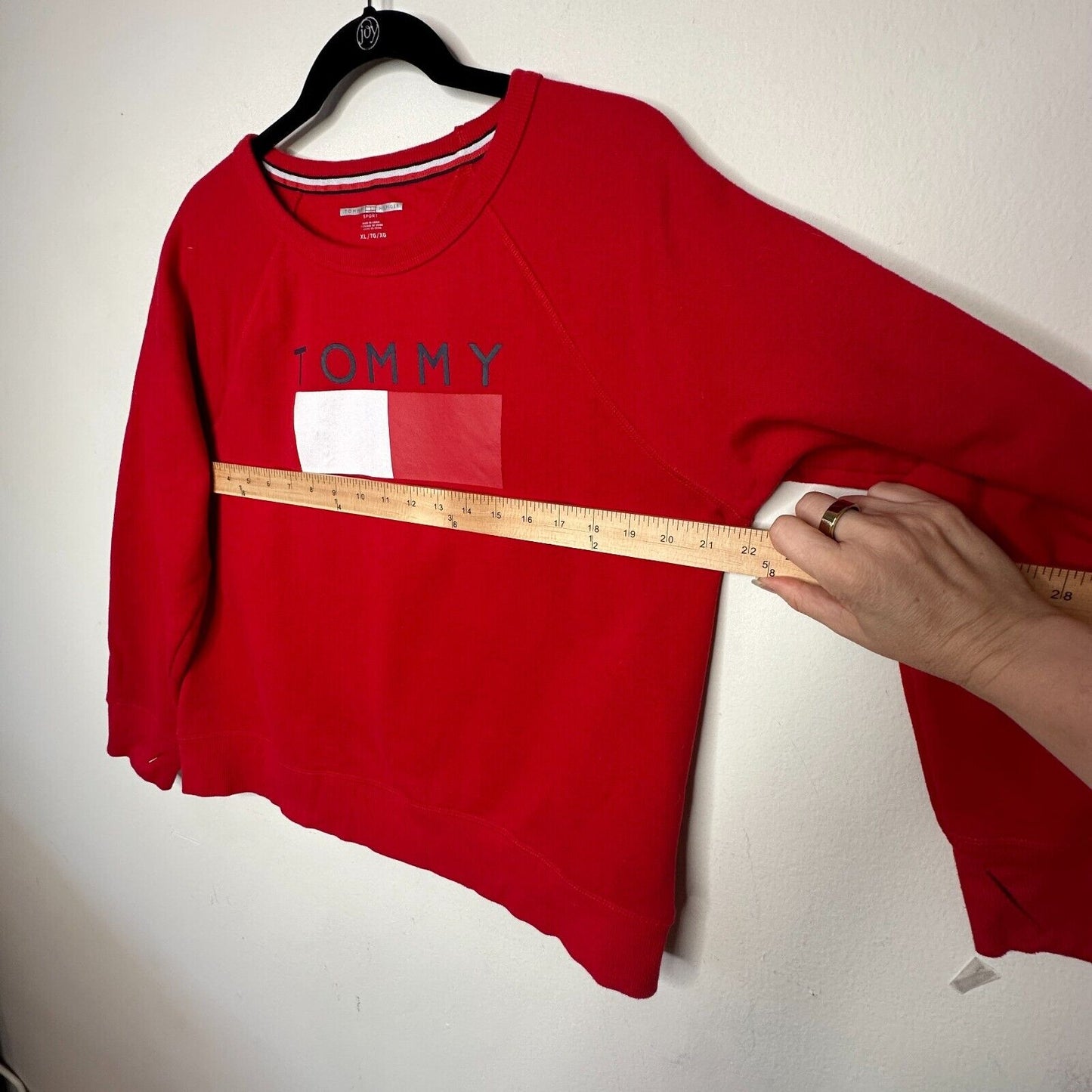 Tommy Hilfiger Sport Red Round Neck Big Logo Sweatshirt Thumbhole Sleeves XL