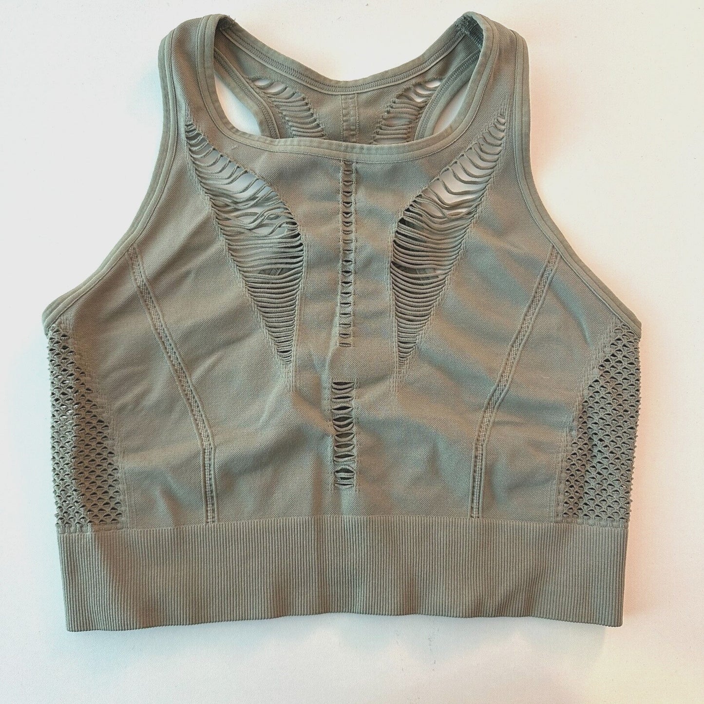 Zella Body Natura Longline Sports Bra Front Back Cutaway Green Vetiver Large