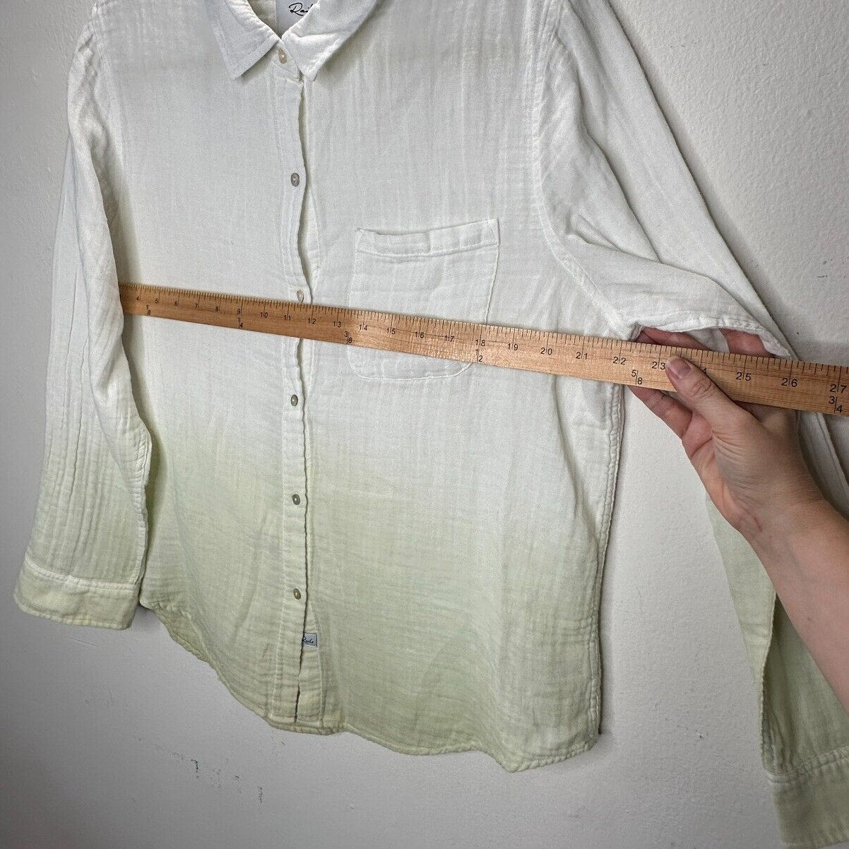 Rails Ellis Blue Mint Dip Dye Button Down Long Sleeve Chest Pocket Gauze Shirt