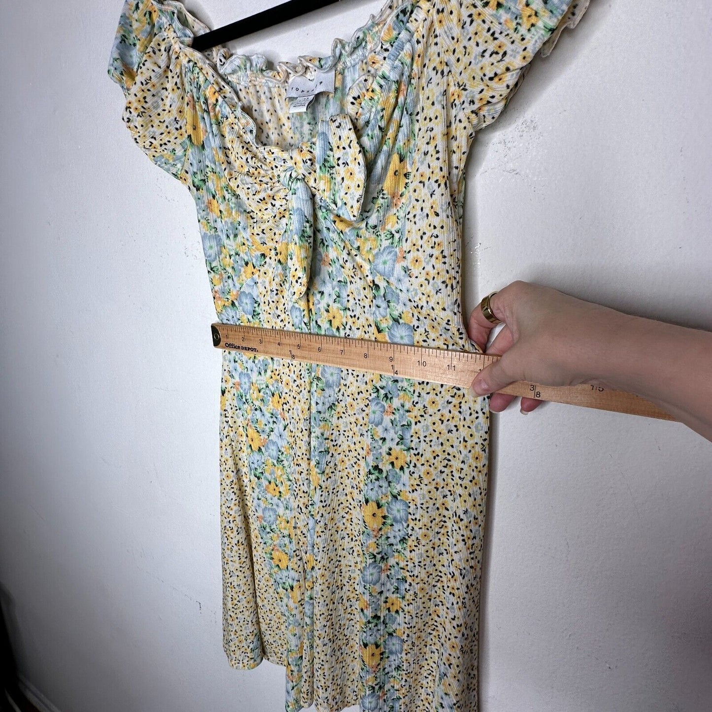 Topshop Cute Yellow Multi Color Ditsy Floral Off Shoulder Mini Puff Sleeve 4