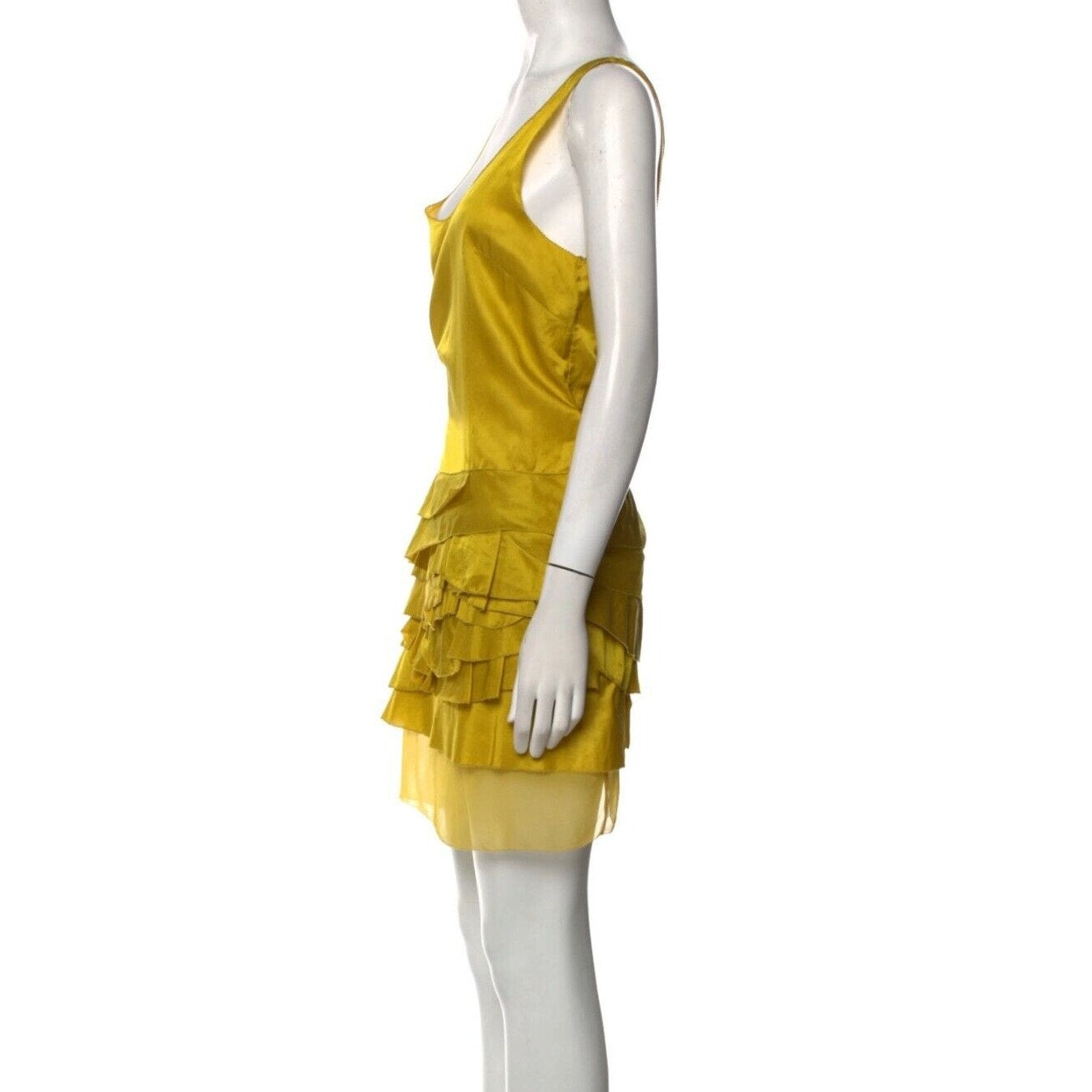 3.1 Phillip Lim Scoop Neck Chartreus Yellow Silk Blend Ruffled Tank Dress Mini 2