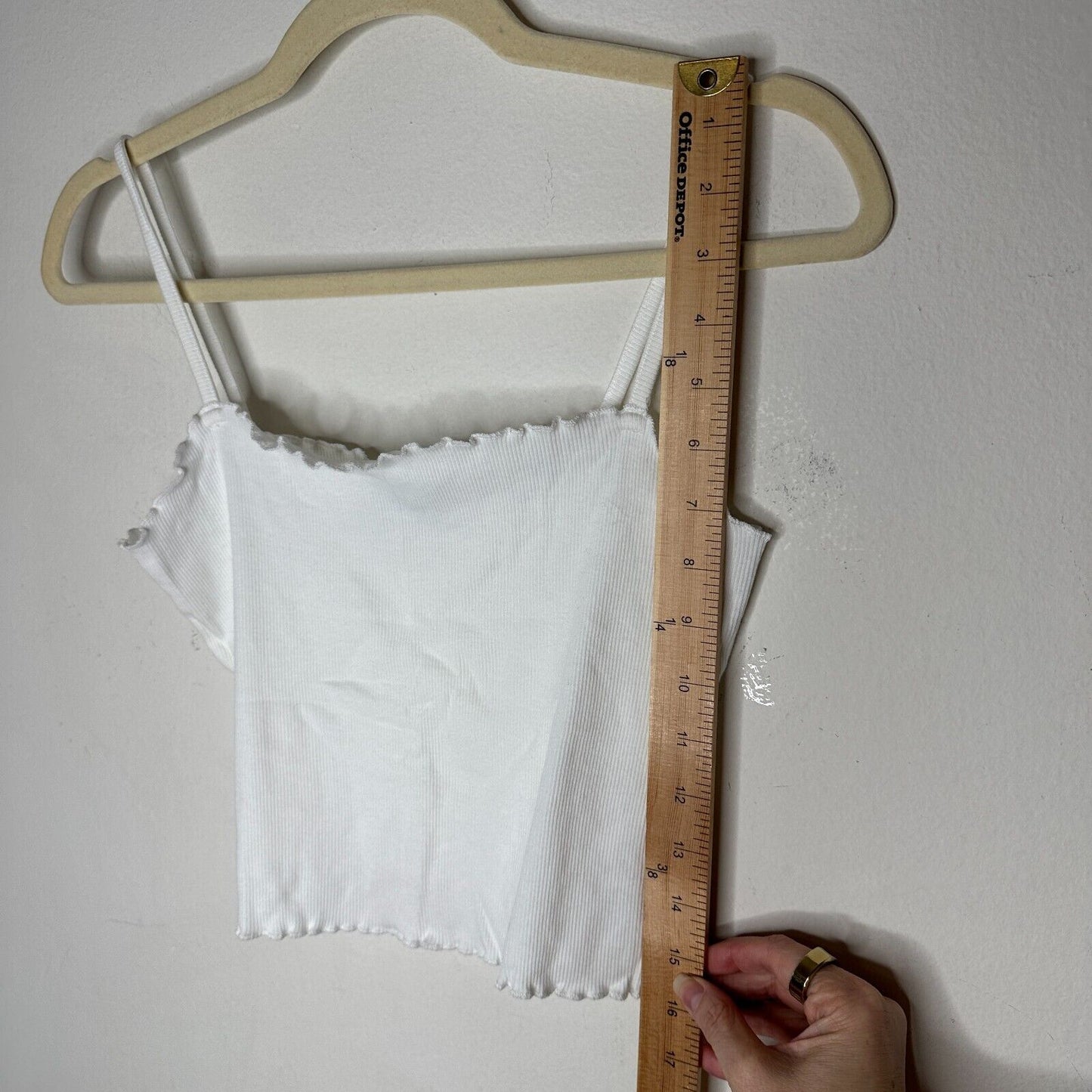 Topshop White Sleeveless Lettuce Hem and Neck Spaghetti Strap Knit Crop Top 10