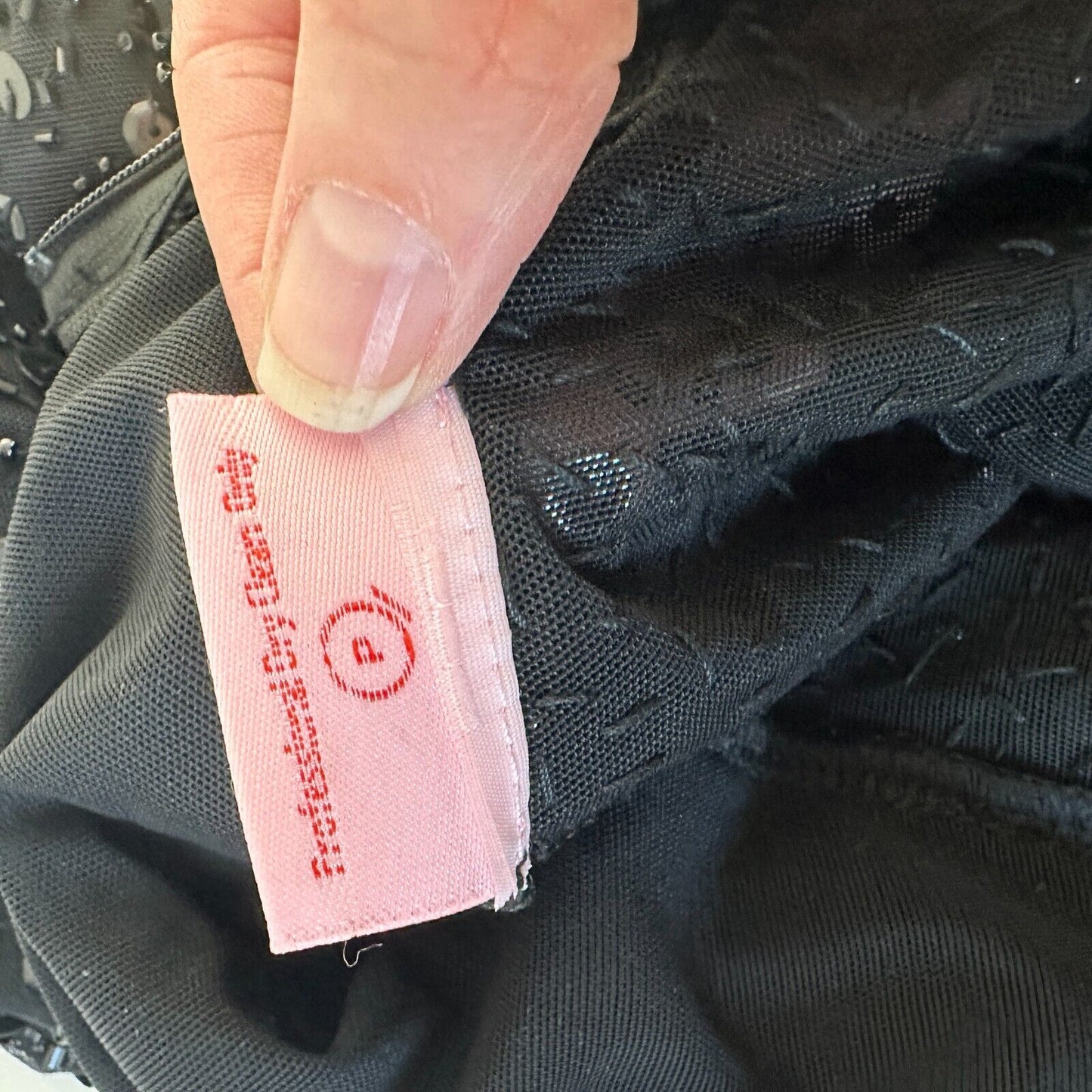 Dyspnea Sheer Black Sequin Mesh Mock Neck Long Sleeve Crop Top Hand Beaded Small