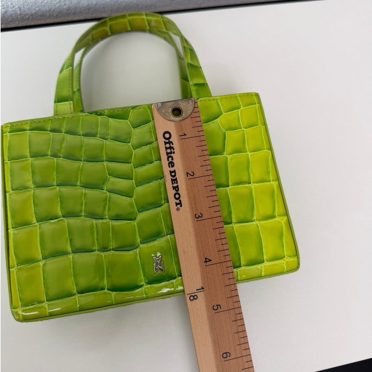 EUC Amina Muaddi Mini Croc Embossed Lime Green Leather Top Handle Bag