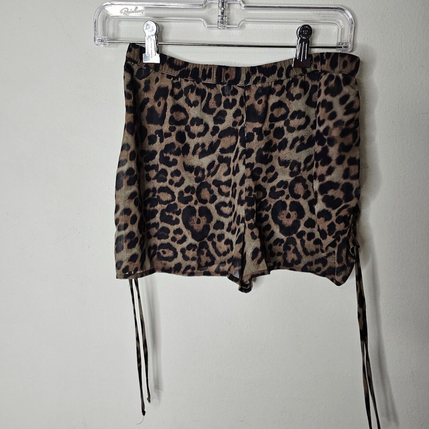 Aiello by Frankies Bikinis Taupe & Black Leopard Print Ruche Tie Sides Short M