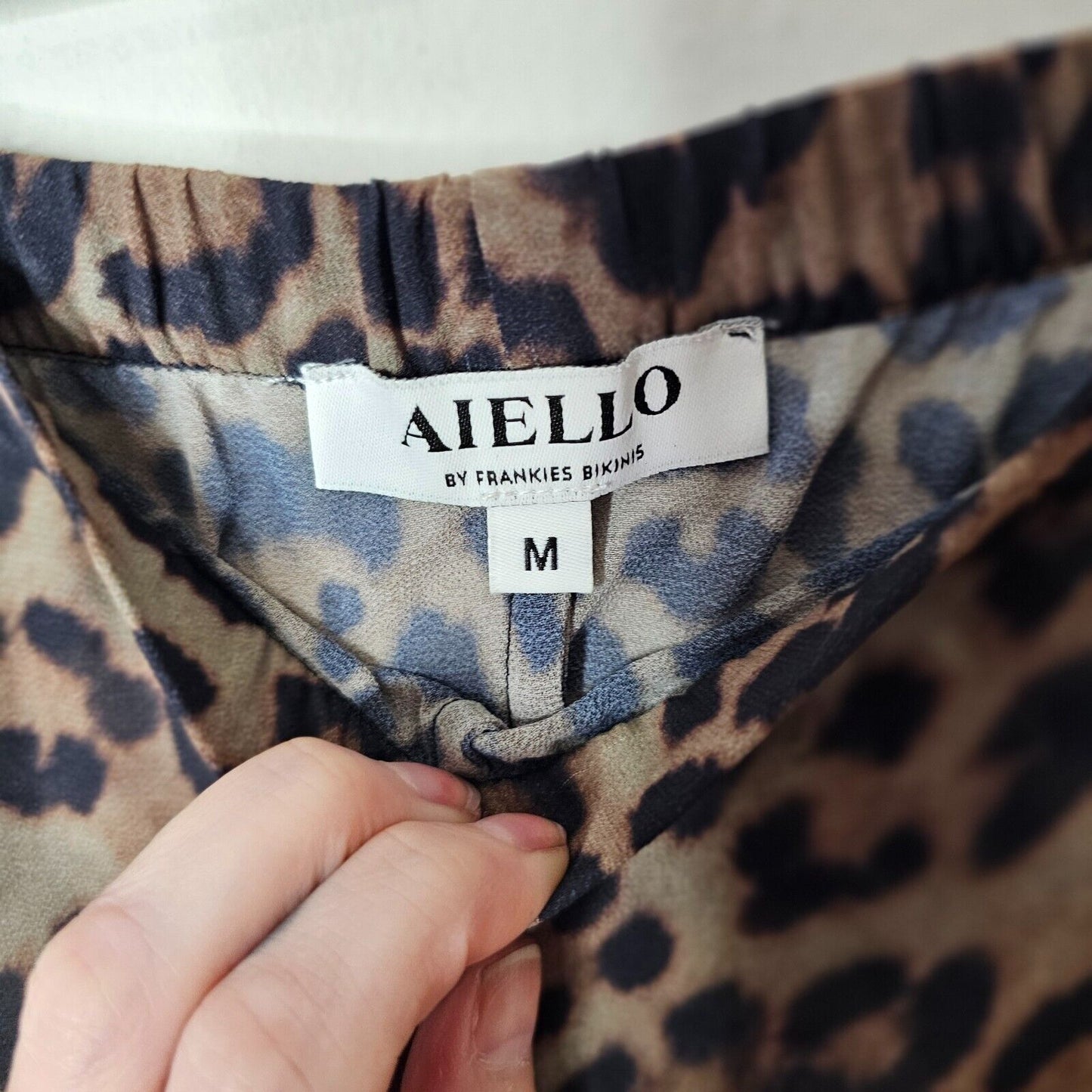Aiello by Frankies Bikinis Taupe & Black Leopard Print Ruche Tie Sides Short M