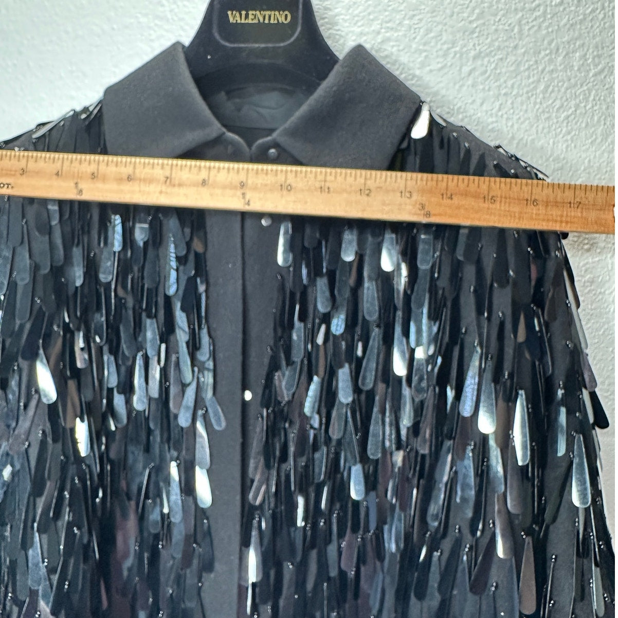 Valentino Garavani Black Sequin Fringe Shirt Jacket Medium