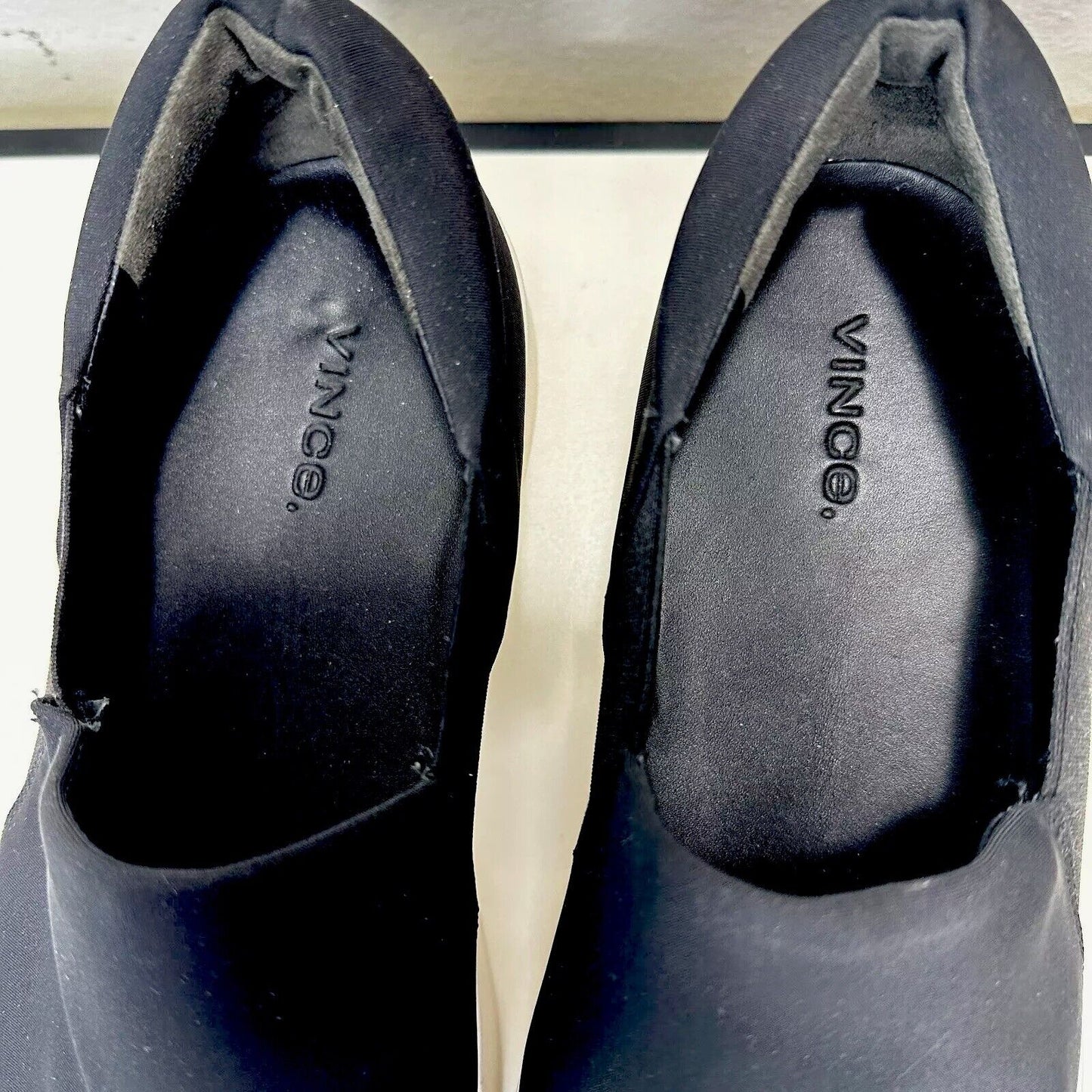 Vince Black Slip On Sneaker Double Thick White Rubber Platform Sole Shoes 9