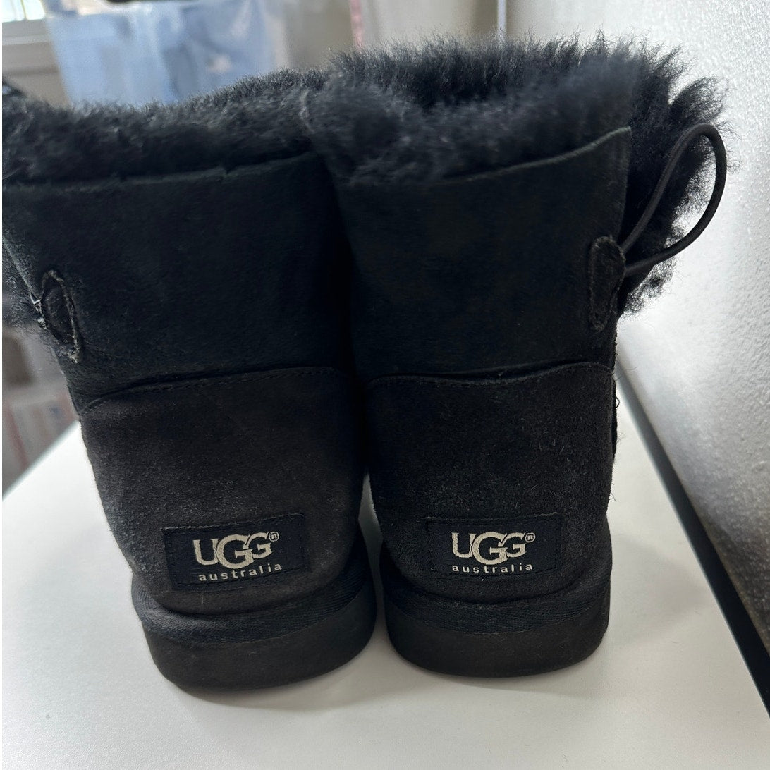 UGG Black Suede Furry Mini Bailey Button Ankle Boot 6