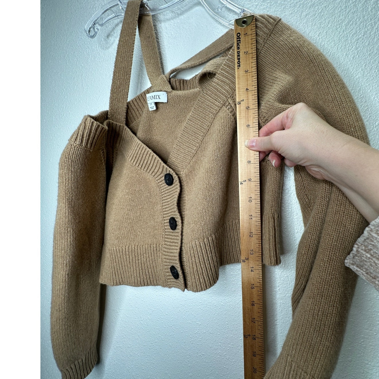 Intermix Beige Rumi Cold Shoulder V-Neck Button Cardigan P