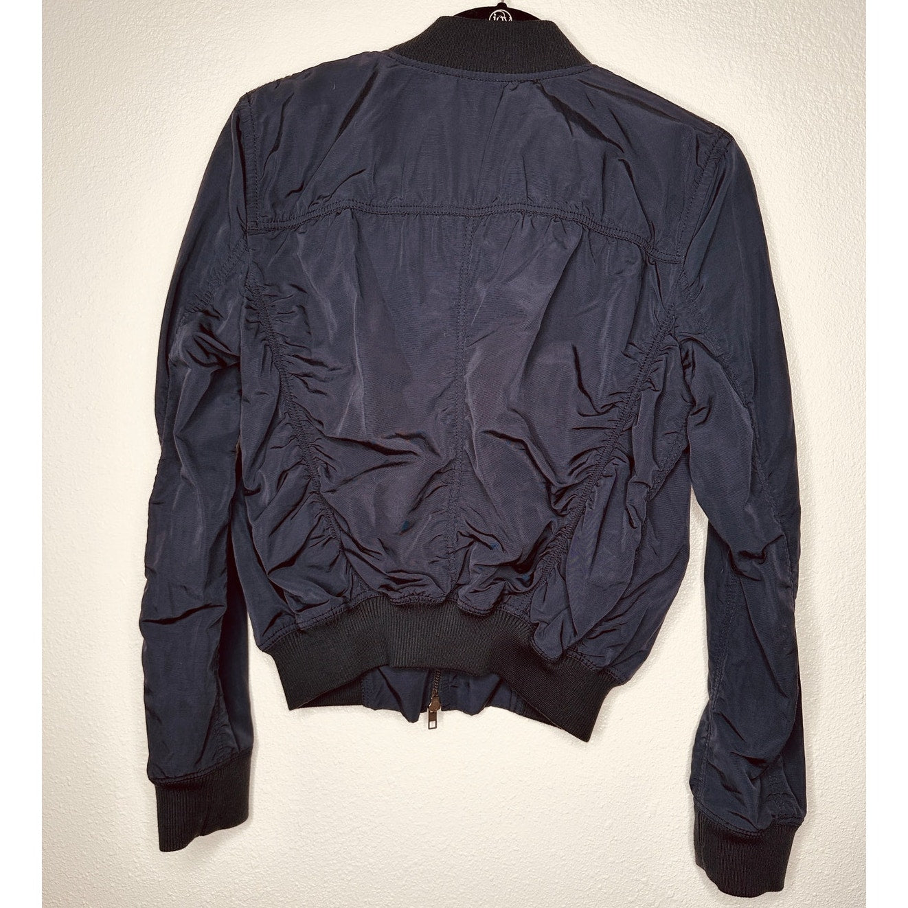 Vince Black Ruched Bomber Style Zip Jacket With Pockets Small