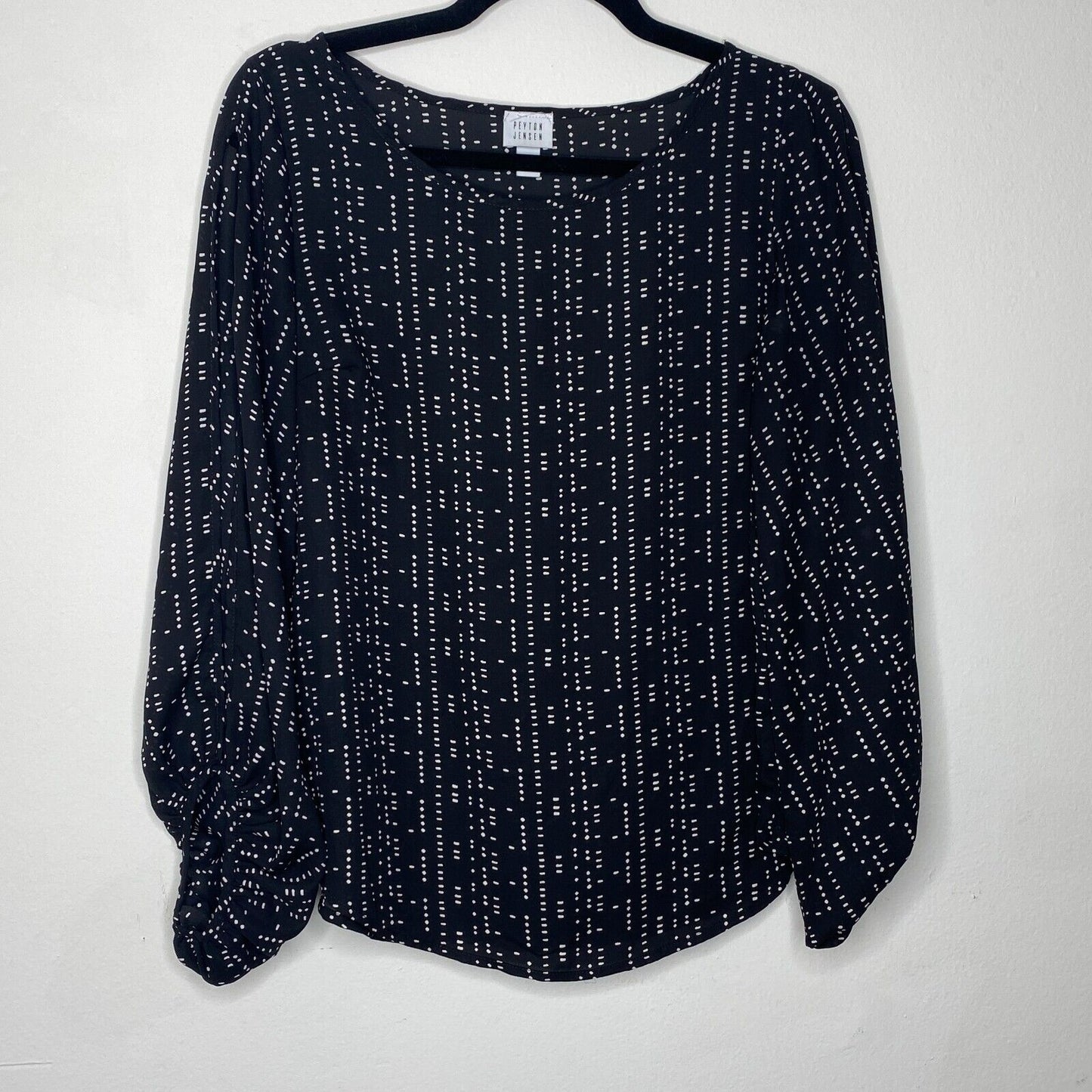 Peyton Jensen Black White Striped Long Sleeve Round Neck Blouse XS