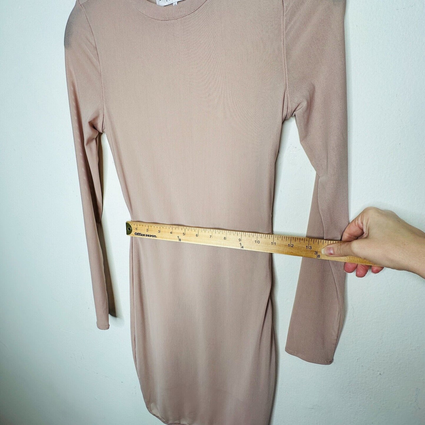 House of CB Light Pink Sheer Long Sleeve Bodycon Side Zip High Neck Dress XS