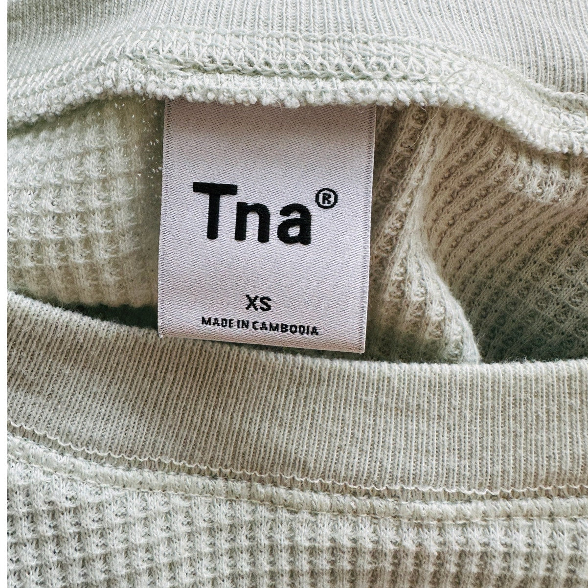 Aritzia TNA Light Mint Green Waffle Knit Long Sleeve Crop Sweater S