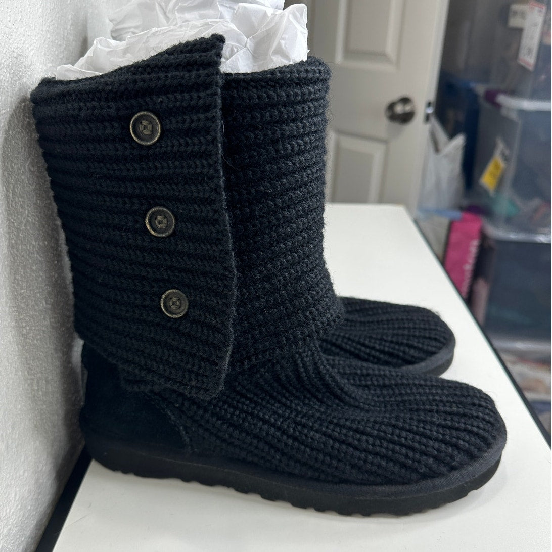 Ugg Black Cardy Classic Knitted Sweater Tall Foldover Button Boot 7