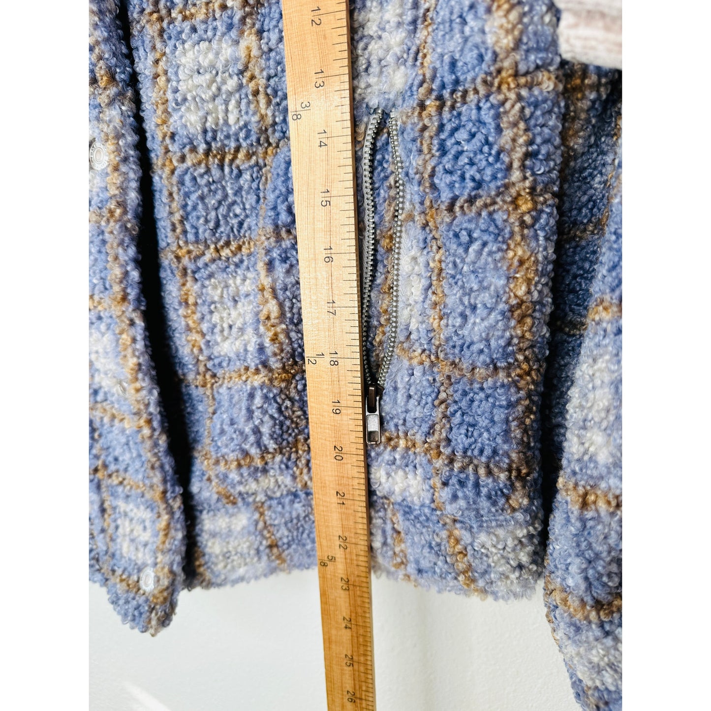 We The Free Fuzzy Loop Stitch Ivory Blue Tan Mock Neck Zip Jacket XS