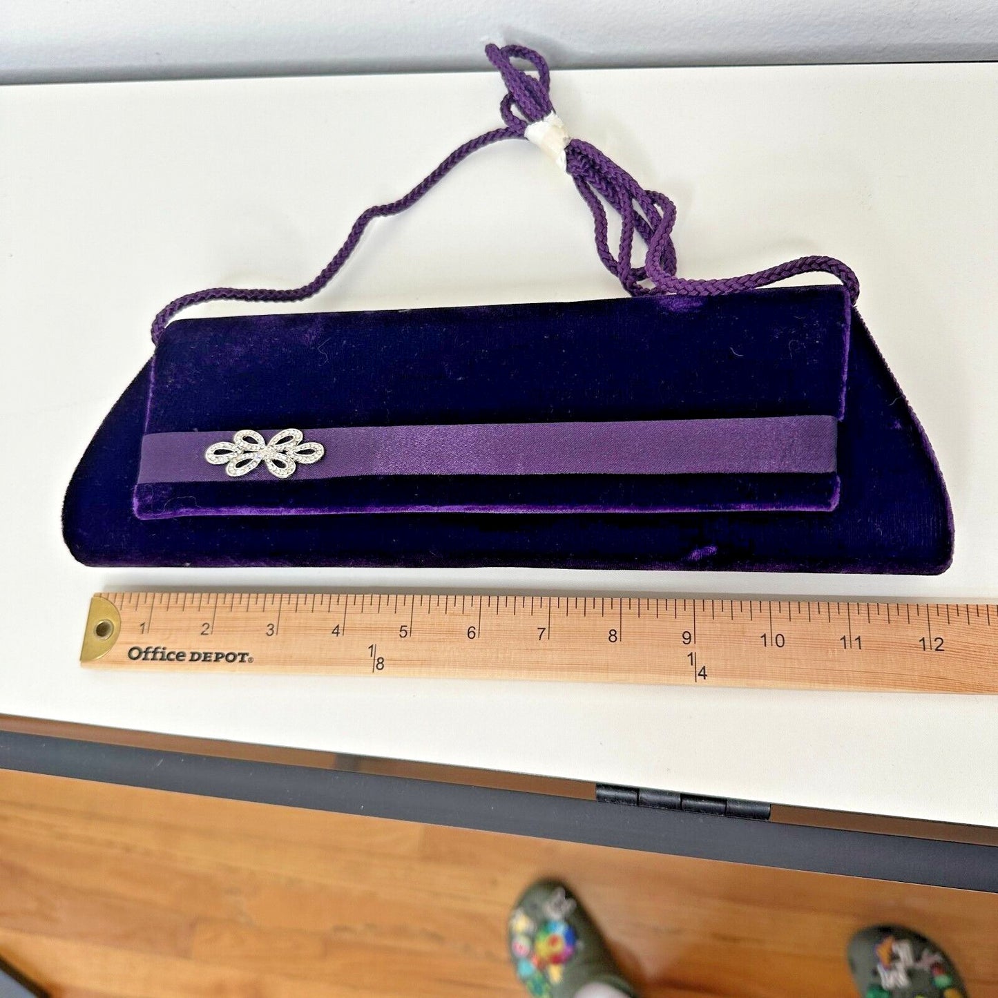 Savannah Purple Velour Clutch Rhinestone Embellished Hidden Rope Strap Clutch