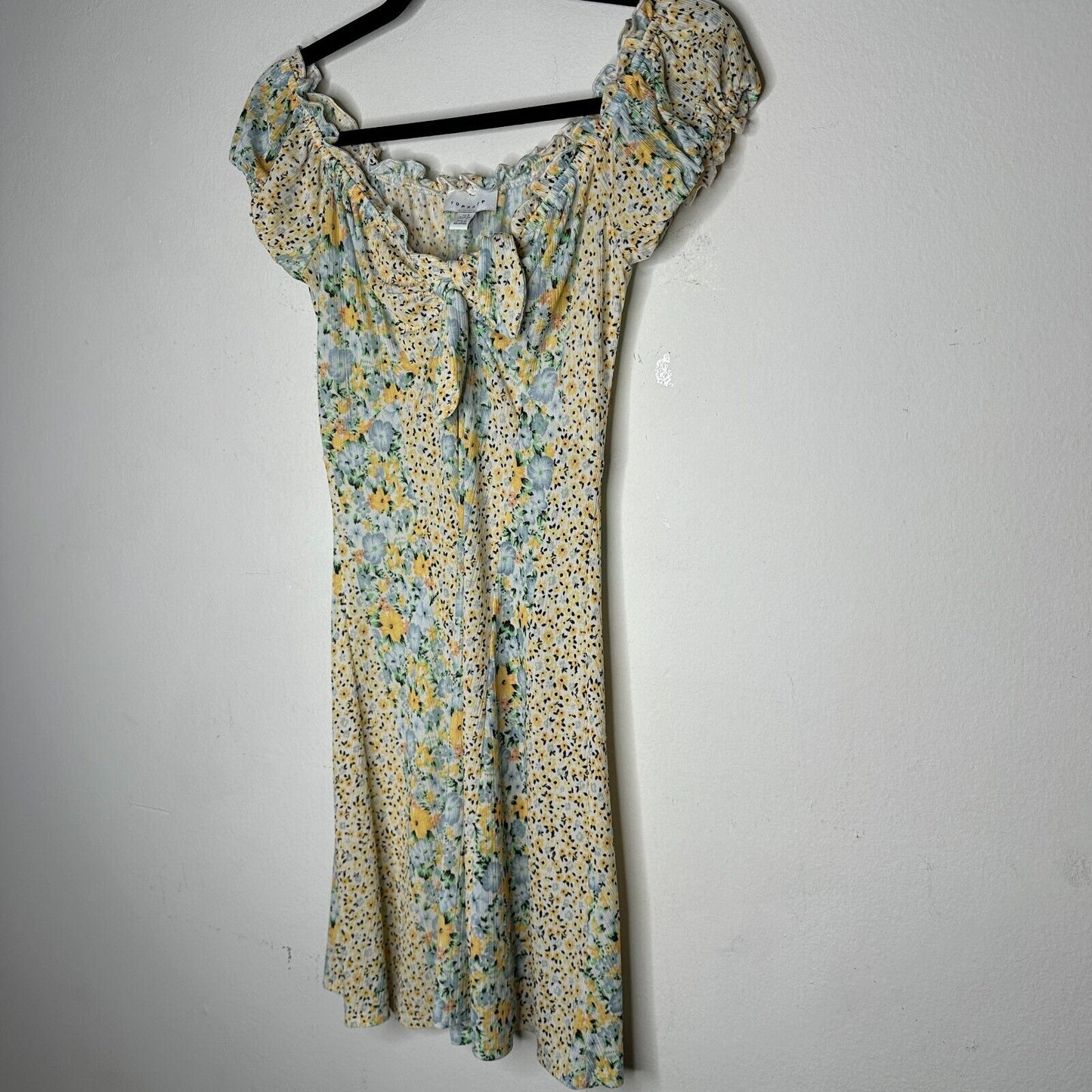 Topshop Cute Yellow Multi Color Ditsy Floral Off Shoulder Mini Puff Sleeve 4
