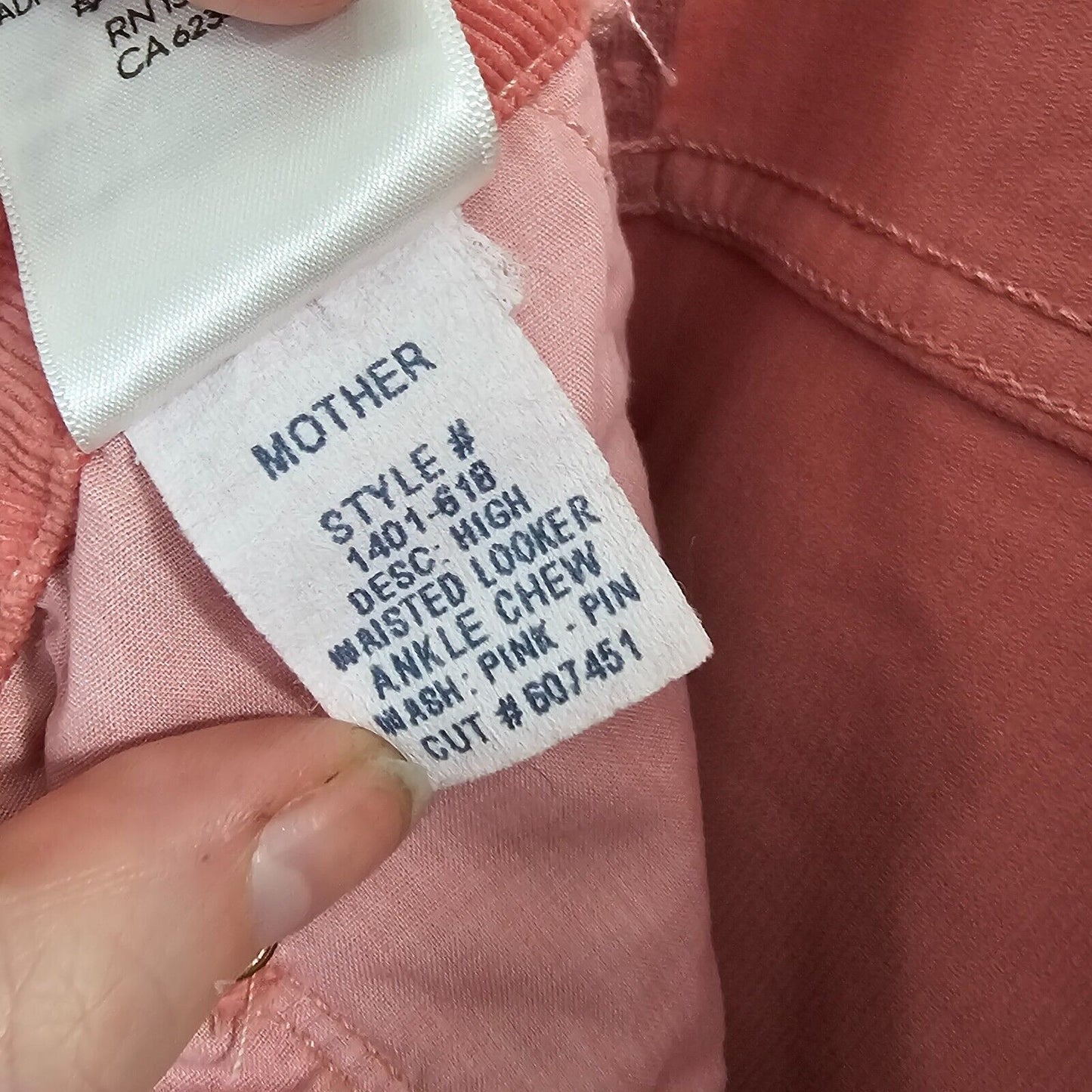 MOTHER Hopscotch Pink Looker Ankle Chew Corduroy Denim High Rise Skinny Jeans 29