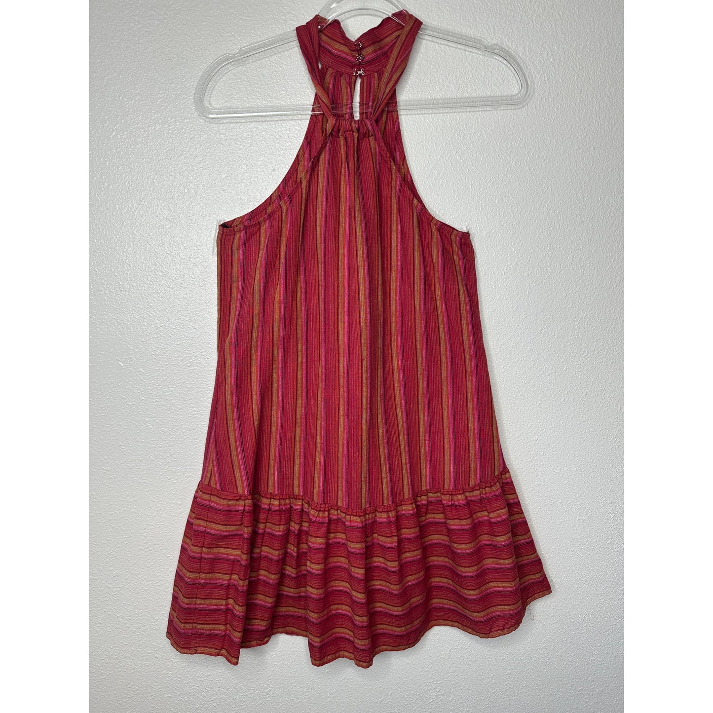 BCBG Generation Halter Mini Dress XS Pink Striped Sleeveless Flowy Ruffle Hem