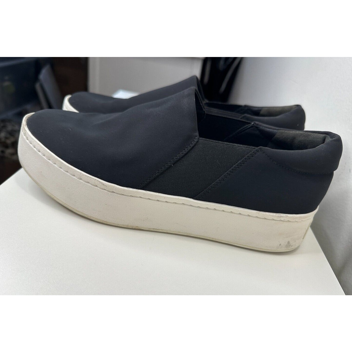 Vince Black Slip On Sneaker Double Thick White Rubber Platform Sole Shoes 9