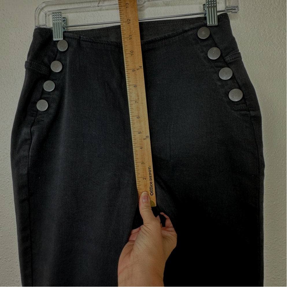 I.N.C. Black Pull On Sailor Button High Rise Back Pockets Flare Jeans 6